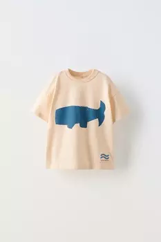 Футболка с китом ZARA, кремовый