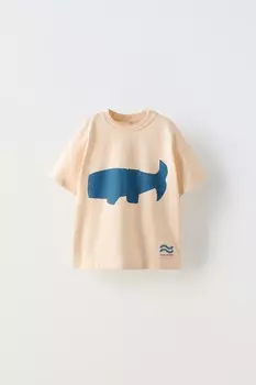 Футболка с китом ZARA, кремовый