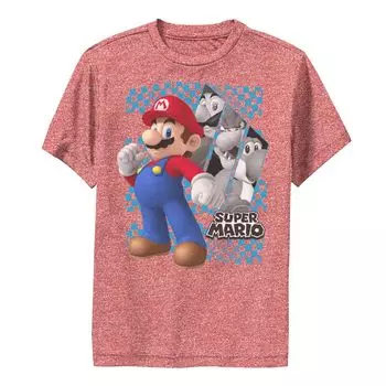 Футболка с клетчатым фоном и графическим рисунком Nintendo Super Mario большого размера для мальчиков 8–20 лет Licensed Character