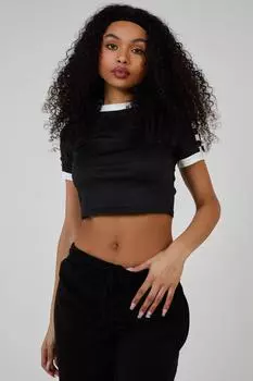 Футболка с клетчатыми рукавами Pink Vanilla, черный