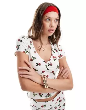 Футболка с клубничным принтом и сборкой спереди ASOS DESIGN — часть комплекта