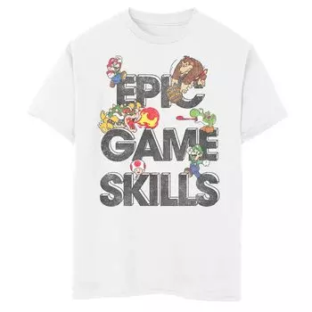 Футболка с коллажем персонажей Nintendo Super Mario Epic Game Skills для мальчиков 8–20 лет Licensed Character
