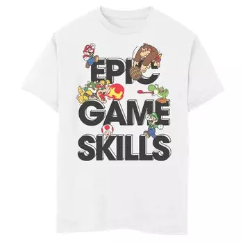 Футболка с коллажем персонажей Nintendo Super Mario Epic Game Skills для мальчиков 8–20 лет Licensed Character