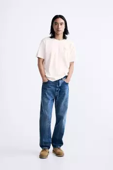 Футболка с контрастной нашивкой ZARA, белый