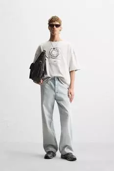 Футболка с контрастной нашивкой ZARA, белый