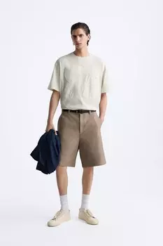 Футболка с контрастной нашивкой ZARA, камень