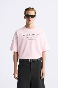 Футболка с контрастной нашивкой ZARA, розовый