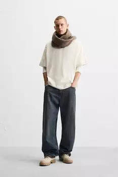 Футболка с контрастной нашивкой ZARA, устрично-белый