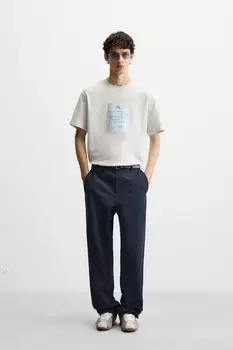 Футболка с контрастной нашивкой ZARA, жемчужно-серый
