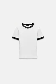 Футболка с контрастной отделкой ZARA, белый