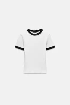 Футболка с контрастной отделкой ZARA, белый