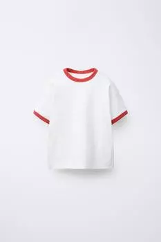 Футболка с контрастной отделкой ZARA, красный