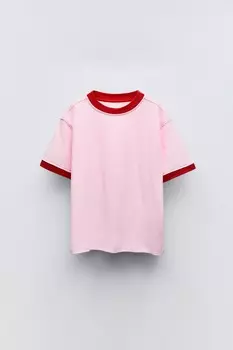 Футболка с контрастной отделкой ZARA, розовый