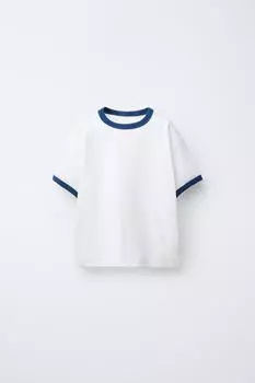 Футболка с контрастной отделкой ZARA, синий