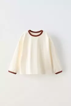 Футболка с контрастной ребёнчатой отделкой ZARA, коричневый