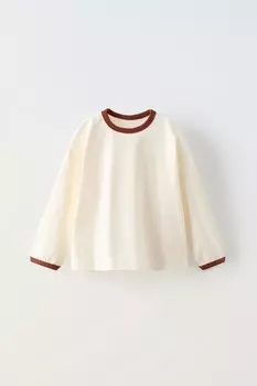 Футболка с контрастной ребёнчатой отделкой ZARA, коричневый