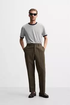 Футболка с контрастной ребёнчатой отделкой ZARA, серый мергель