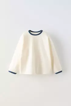 Футболка с контрастной ребёнчатой отделкой ZARA, темно-синий