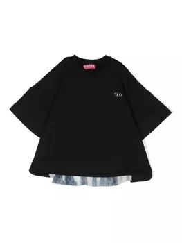 Футболка с контрастной вставкой и логотипом Diesel Kids, черный