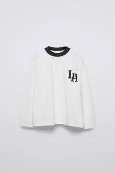 Футболка с контрастной вышивкой ZARA, экрю
