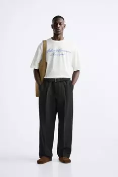 Футболка с контрастной вышивкой ZARA, белый