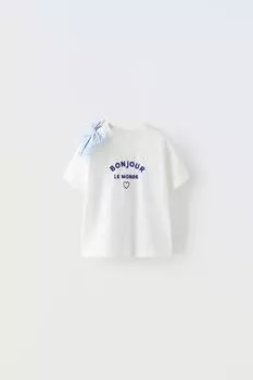 Футболка с контрастным бантом ZARA, синий
