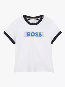 Футболка с контрастным логотипом boss kids HUGO BOSS, белый