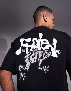 Футболка с контрастным принтом на спине в виде жабы черного цвета Faded Store