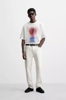 Футболка с контрастным принтом ZARA, белый