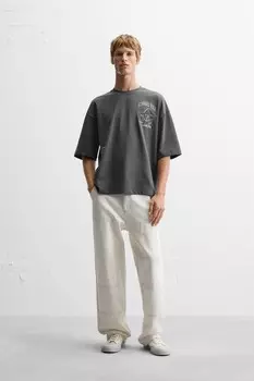 Футболка с контрастным принтом ZARA, цвет cement