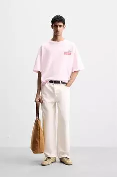 Футболка с контрастным принтом ZARA, розовый