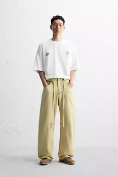 Футболка с контрастным принтом ZARA, устрично-белый