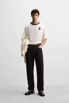 Футболка с контрастным принтом ZARA, устрично-белый