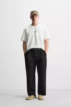 Футболка с контрастным принтом ZARA, устрично-белый