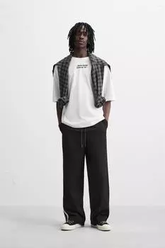 Футболка с контрастным принтом ZARA, устрично-белый