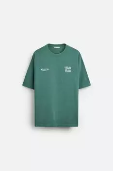 Футболка с контрастным принтом ZARA, зеленый
