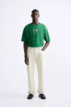 Футболка с контрастным принтом ZARA, зеленый