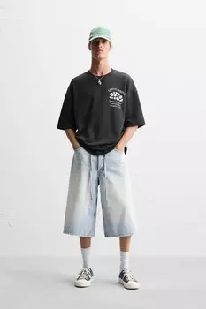Футболка с контрастным релейным лозунгом ZARA, черный