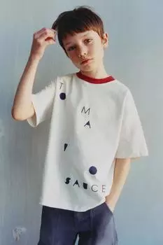 Футболка с контрастным воротником ZARA, экрю