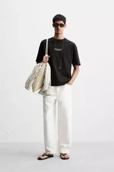 Футболка с контрастными нашивками ZARA, черный