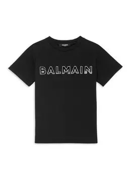 Футболка с контурным логотипом Little Boy's & Boy's Balmain, черный