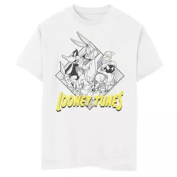 Футболка с контурным рисунком для мальчиков 8–20 лет Looney Tunes Group Shot Licensed Character, белый