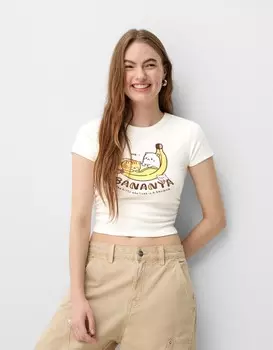 Футболка с коротким рукавом bananya Bershka, белый