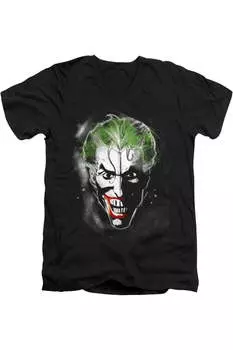 Футболка с коротким рукавом Batman Face Of Madness для взрослых из премиального хлопка с V-образным вырезом Gildan, черный