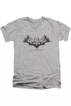 Футболка с коротким рукавом Batman Gotham Shield для взрослых из премиального хлопка с V-образным вырезом Gildan, цвет athletic heather