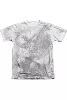 Футболка с коротким рукавом Batman Pencil Batarang Throw для взрослых 65/35 Поли/Хлопок Gildan, белый