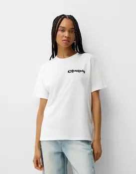 Футболка с коротким рукавом clueless Bershka, белый