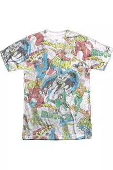 Футболка с коротким рукавом DC Comics Super Collage для взрослых, 100% полиэстер Gildan, белый