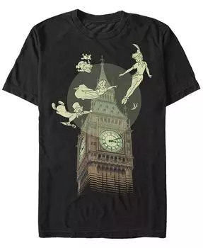 Футболка с коротким рукавом Disney Men's Peter Pan The Darlings Flying By Clock Tower Fifth Sun, черный