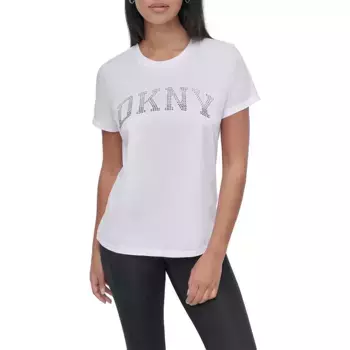 Футболка с коротким рукавом DKNY Arched Varsity Rhinestone Ombre, белый